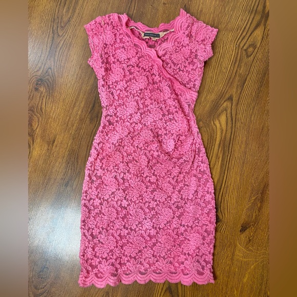 🌷 Vibrant Rose Red Pink Sheer Lace Dress 🌷 - Picture 2 of 10